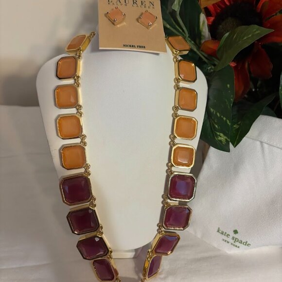 NWT KATE SPADE Frame of Mind Graduated Necklace (25") & LRL Earrings & Pouch - Picture 1 of 11